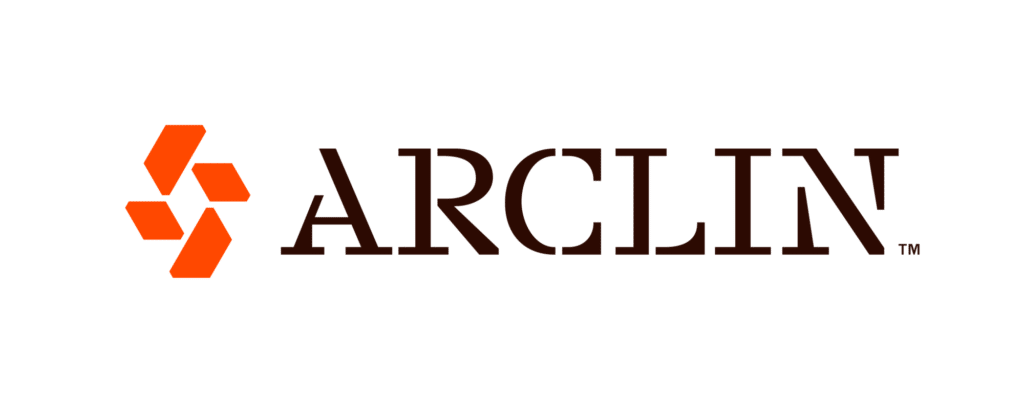The image shows the word ARCLIN in bold, dark letters next to an orange geometric logo consisting of three hexagonal shapes on a light background.